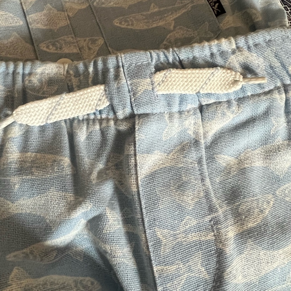 Eddie Bauer 2 pc Fish Print Linen blend short set NWT - Picture 4 of 5